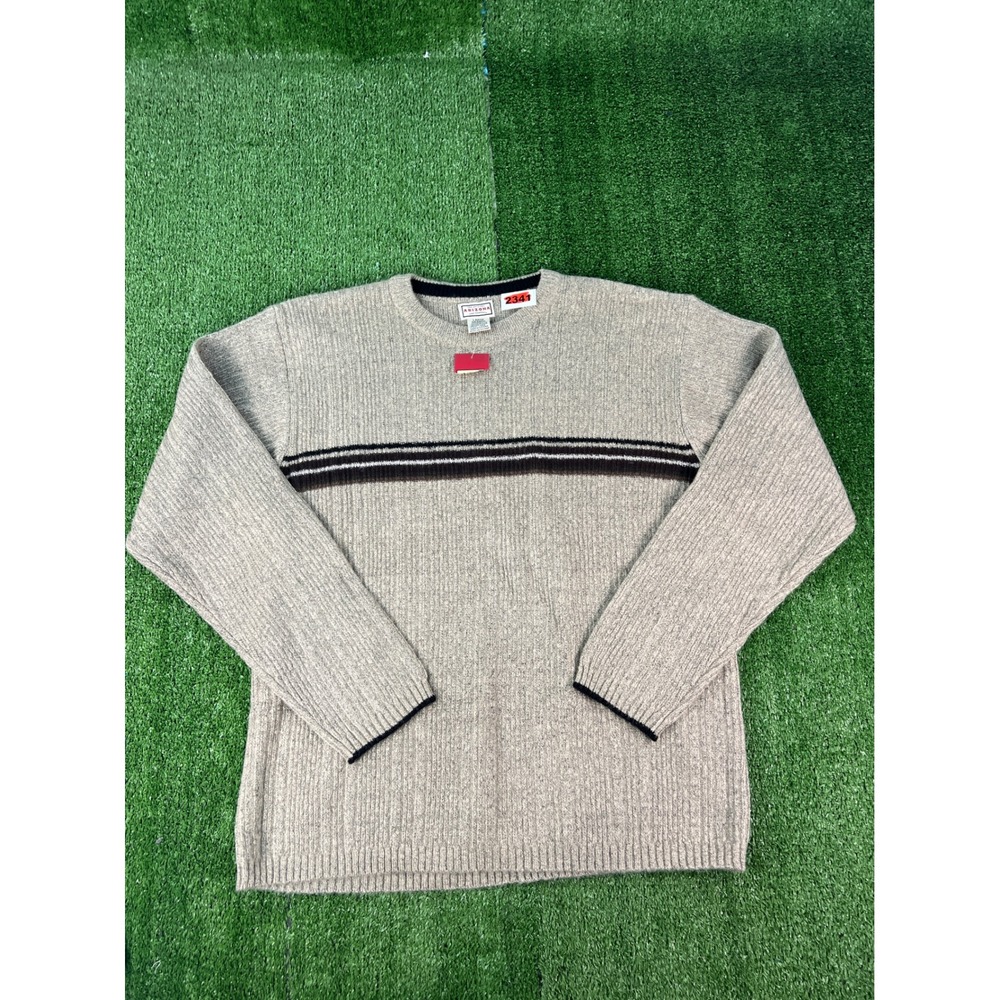 NWT Arizona Jean Company Mens Gray Ribbed Striped Crew Neck Sweater Large